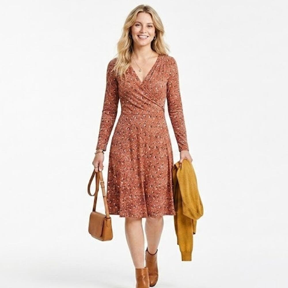 Boden Becky Red Floral Paisley Midi Faux Wrap Dress Long Sleeve